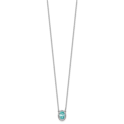 Pure Serenity 14K Weißgold Halskette mit ovalem Halo-Anhänger, 0,125 ct. im Labor gezüchtetem Diamant VS/SI+ G+ und im Labor gezüchtetem Paraiba-Turmalin, 18 Zoll