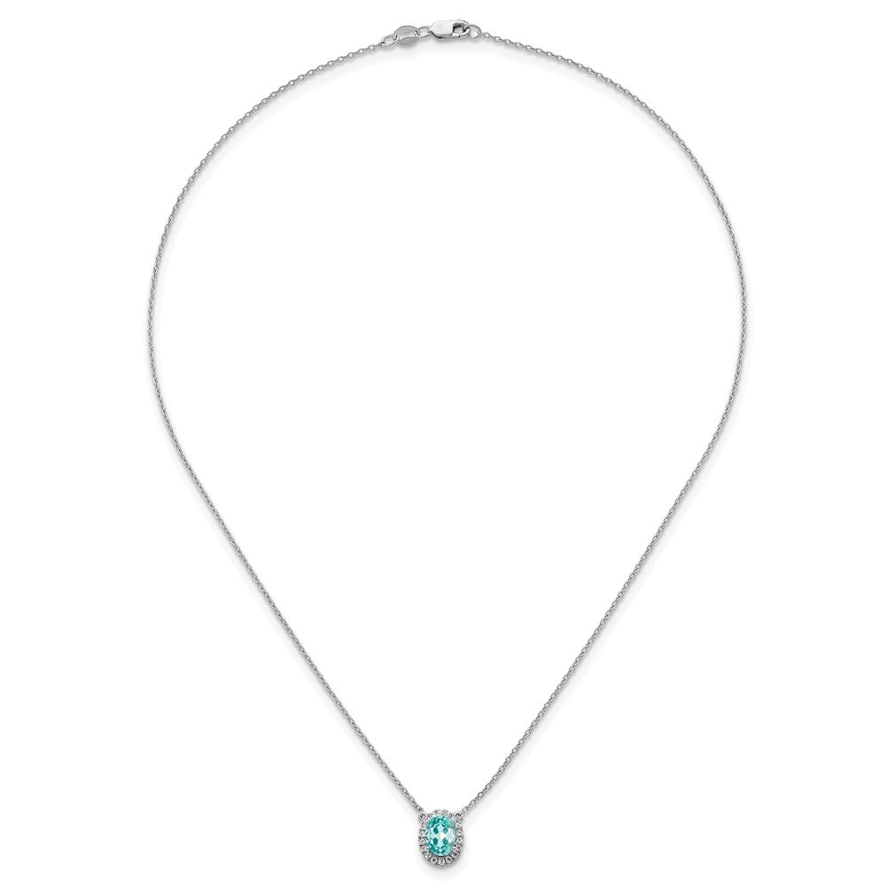 Pure Serenity 14K Weißgold Halskette mit ovalem Halo-Anhänger, 0,125 ct. im Labor gezüchtetem Diamant VS/SI+ G+ und im Labor gezüchtetem Paraiba-Turmalin, 18 Zoll