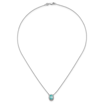 Pure Serenity 14K Weißgold Halskette mit ovalem Halo-Anhänger, 0,125 ct. im Labor gezüchtetem Diamant VS/SI+ G+ und im Labor gezüchtetem Paraiba-Turmalin, 18 Zoll