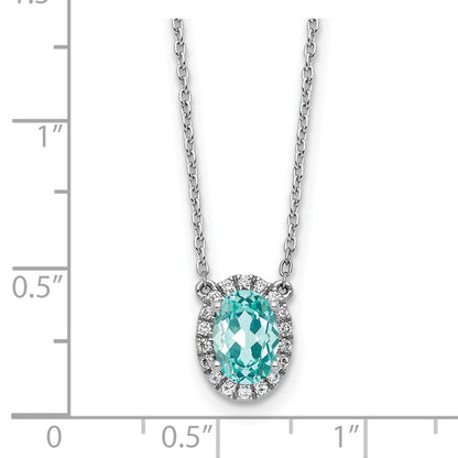 Pure Serenity 14K Weißgold Halskette mit ovalem Halo-Anhänger, 0,125 ct. im Labor gezüchtetem Diamant VS/SI+ G+ und im Labor gezüchtetem Paraiba-Turmalin, 18 Zoll