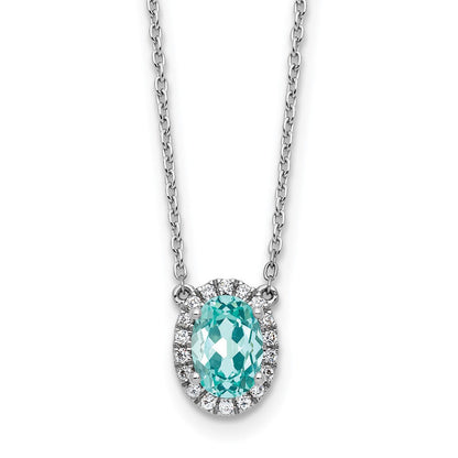 Pure Serenity 14K Weißgold Halskette mit ovalem Halo-Anhänger, 0,125 ct. im Labor gezüchtetem Diamant VS/SI+ G+ und im Labor gezüchtetem Paraiba-Turmalin, 18 Zoll