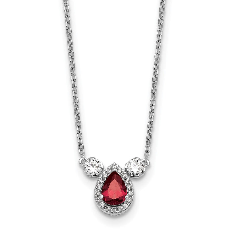 14K Weißgold 1/2 Ct. Im Labor Gezüchtet Diamant Vs/si+ G+ und Erzeugt Rubin Dreistein 16 Zoll Halskette