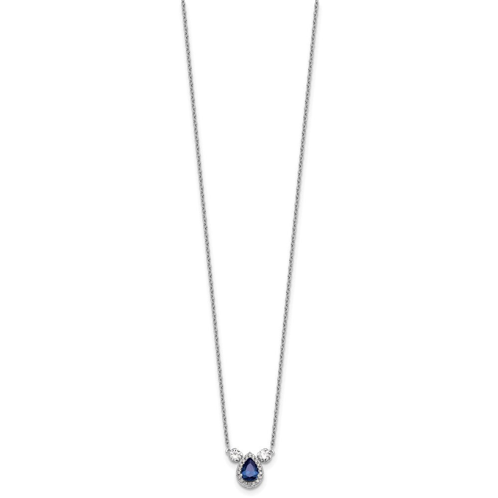 14K Weißgold 1/2 Ct. Im Labor Gezüchtet Diamant Vs/si+ G+ und Erzeugt Saphir Dreistein 16 Zoll Halskette