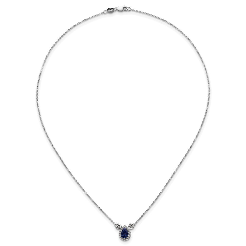 14K Weißgold 1/2 Ct. Im Labor Gezüchtet Diamant Vs/si+ G+ und Erzeugt Saphir Dreistein 16 Zoll Halskette
