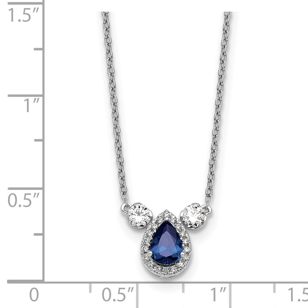 14K Weißgold 1/2 Ct. Im Labor Gezüchtet Diamant Vs/si+ G+ und Erzeugt Saphir Dreistein 16 Zoll Halskette
