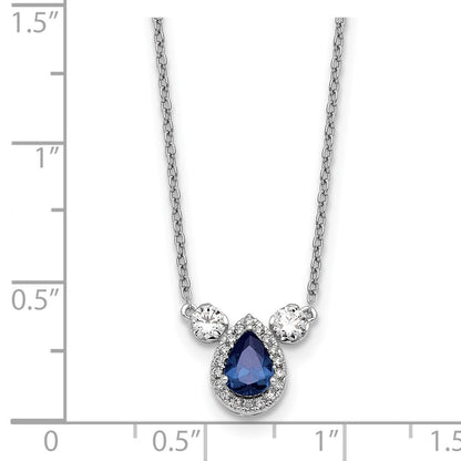 14K Weißgold 1/2 Ct. Im Labor Gezüchtet Diamant Vs/si+ G+ und Erzeugt Saphir Dreistein 16 Zoll Halskette