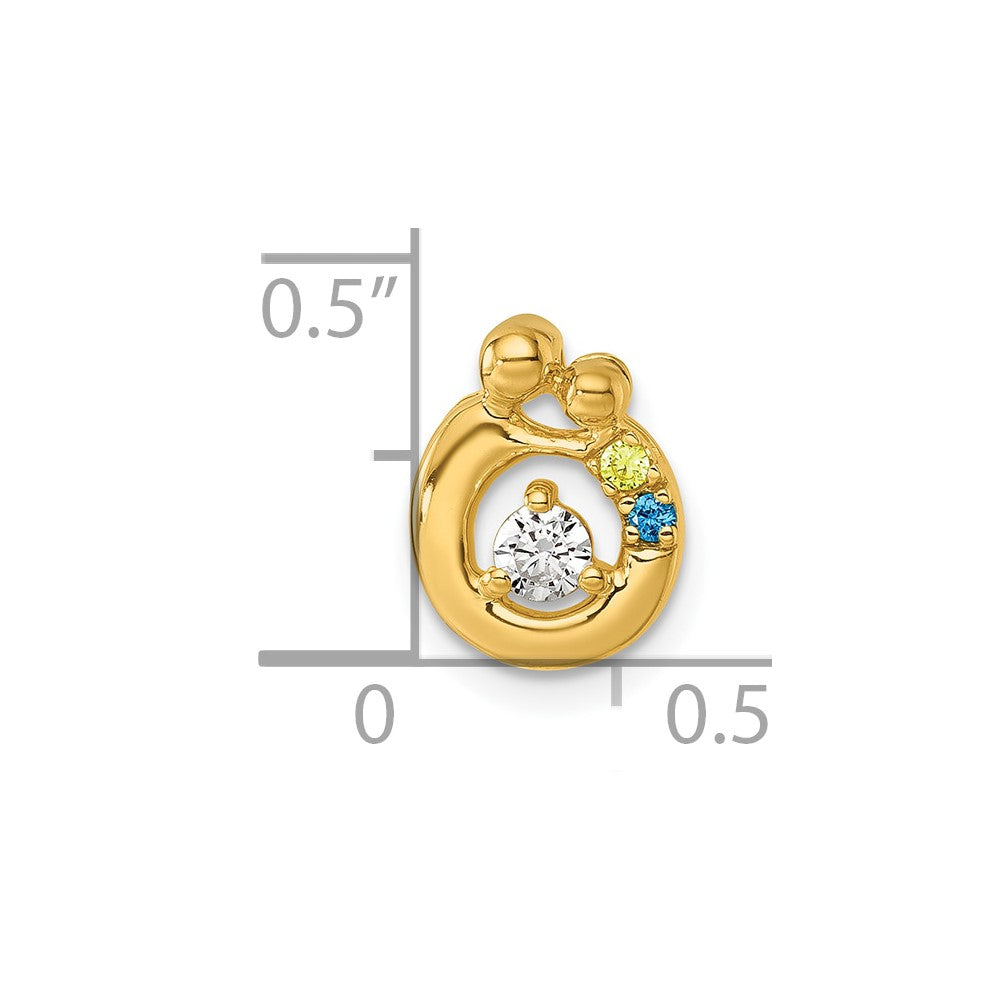 14K Gelbgold 2 Synthetisch Geburtsstein und Diamant. Mutter/child Kette Anhänger