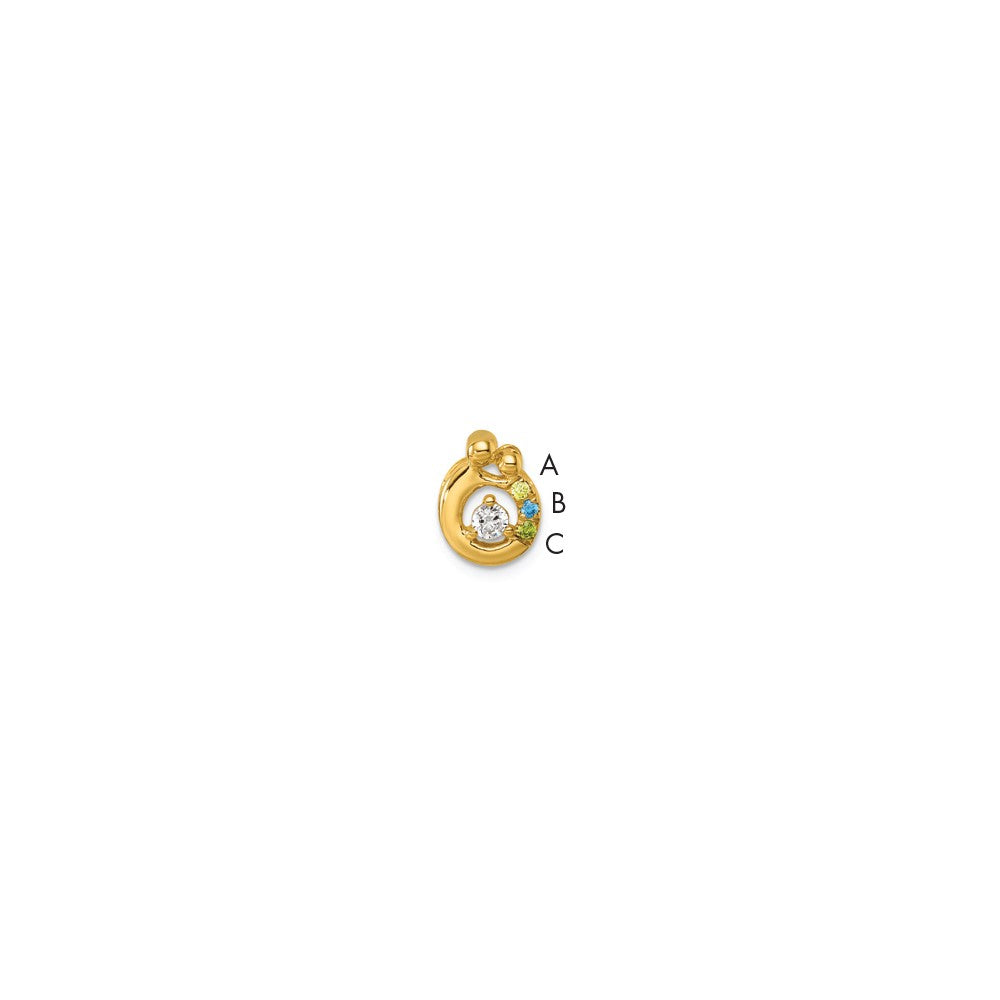 14K Gelbgold 3 Synthetisch Geburtsstein und Diamant. Mutter/child Kette Anhänger
