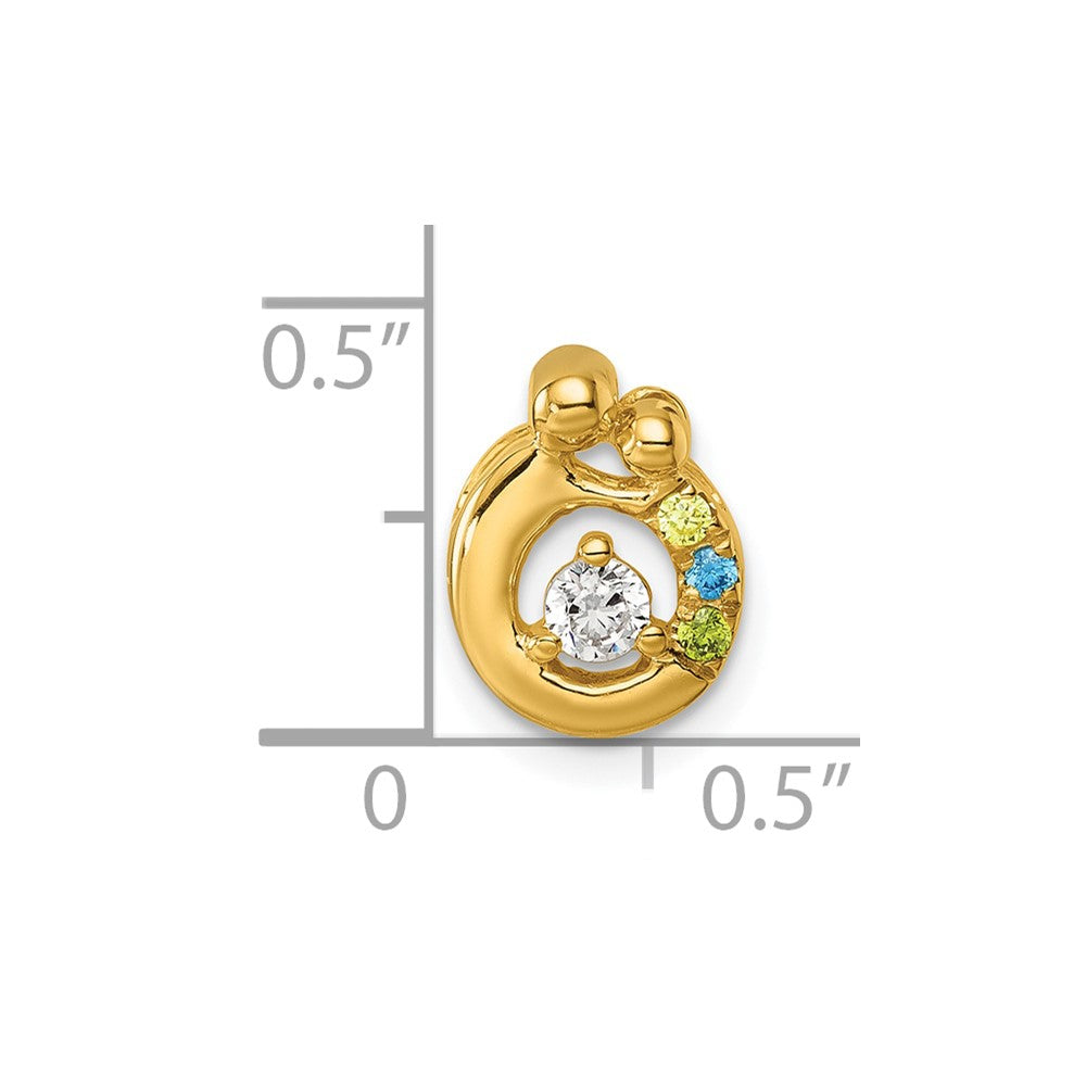 14K Gelbgold 3 Synthetisch Geburtsstein und Diamant. Mutter/child Kette Anhänger