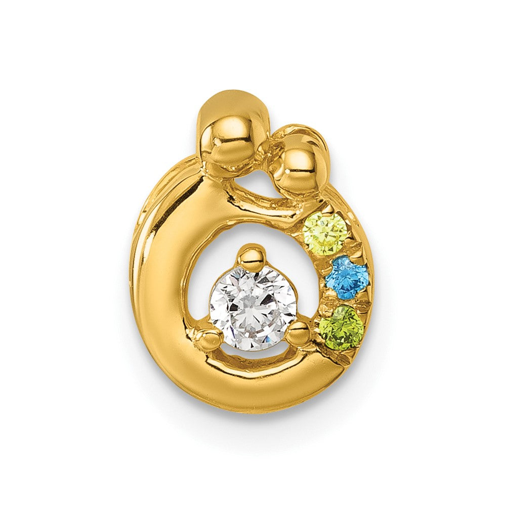 14K Gelbgold 3 Synthetisch Geburtsstein und Diamant. Mutter/child Kette Anhänger