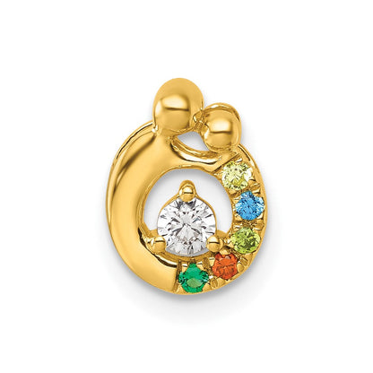 14K Gelbgold 5 Synthetisch Geburtsstein und Diamant. Mutter/child Kette Anhänger