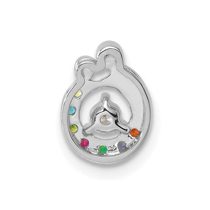 14K Weißgold Wg 7 Synthetisch Geburtsstein und Diamant. Mutter/child Kette Anhänger