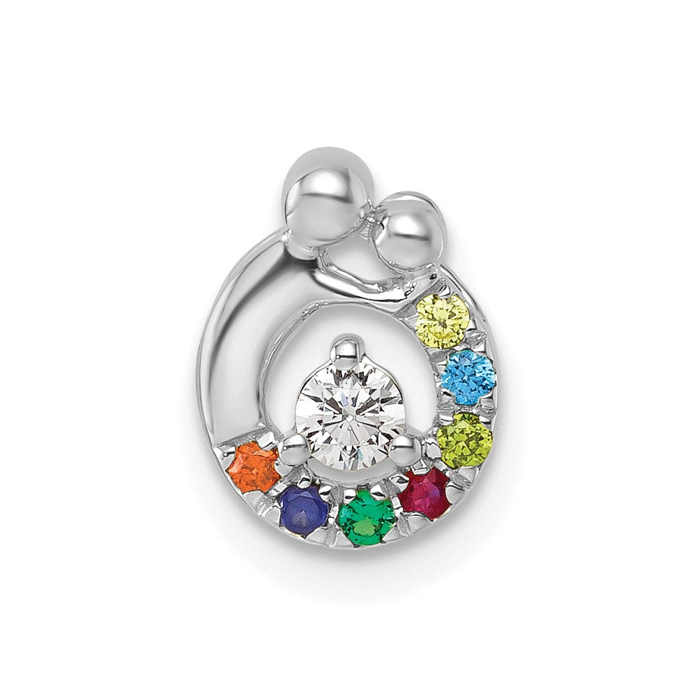 14K Weißgold Wg 7 Echt Geburtsstein und Diamant. Mutter/child Kette Anhänger
