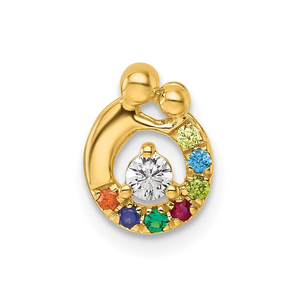 14K Gelbgold 7 Synthetisch Geburtsstein und Diamant. Mutter/child Kette Anhänger