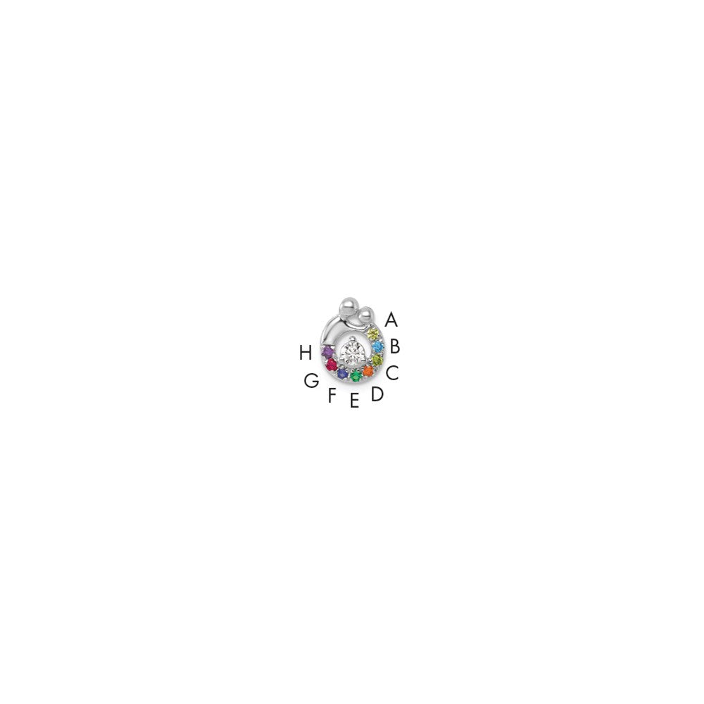 14K Weißgold Wg 8 Echt Geburtsstein und Diamant. Mutter/child Kette Anhänger