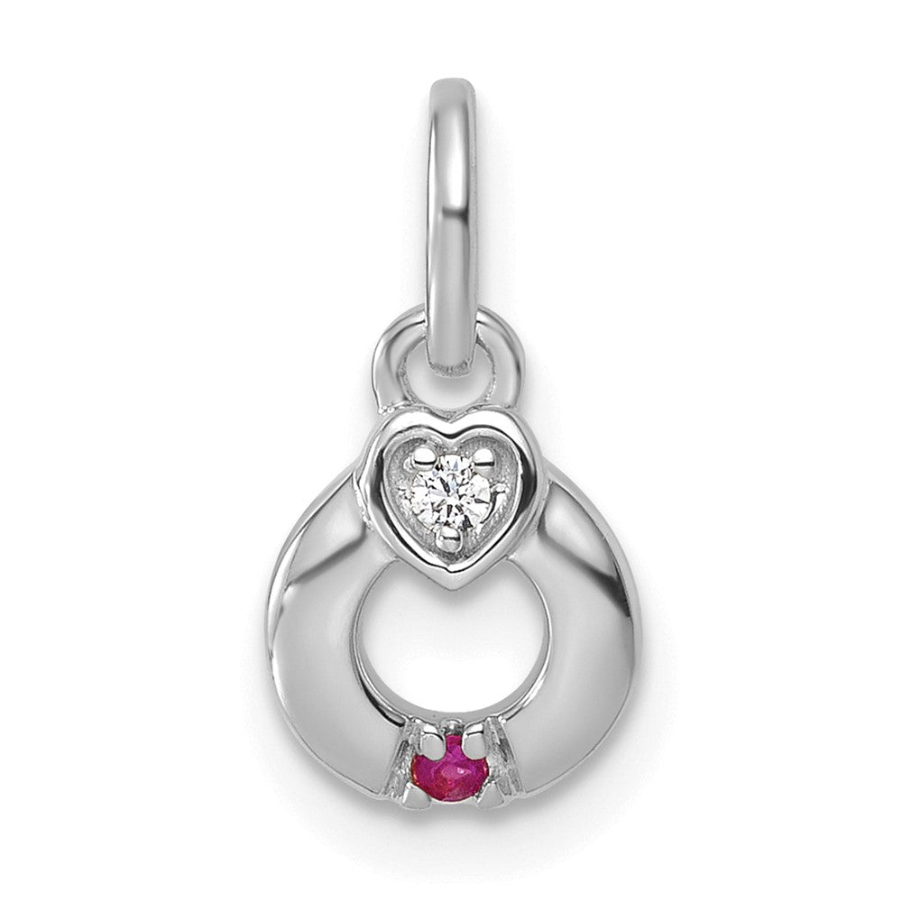 14K Weißgold Wg Diamant. Herz mit 1 Echt Geburtsstein Mutter Kreis Anhänger
