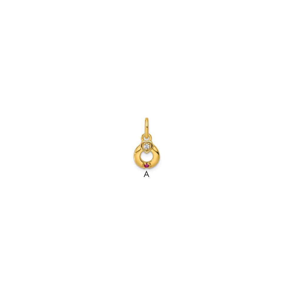 14K Gelbgold Diamant. Herz mit 1 Synthetisch Geburtsstein Mutter Kreis Anhänger