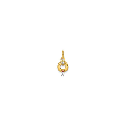 14K Gelbgold Diamant. Herz mit 1 Synthetisch Geburtsstein Mutter Kreis Anhänger