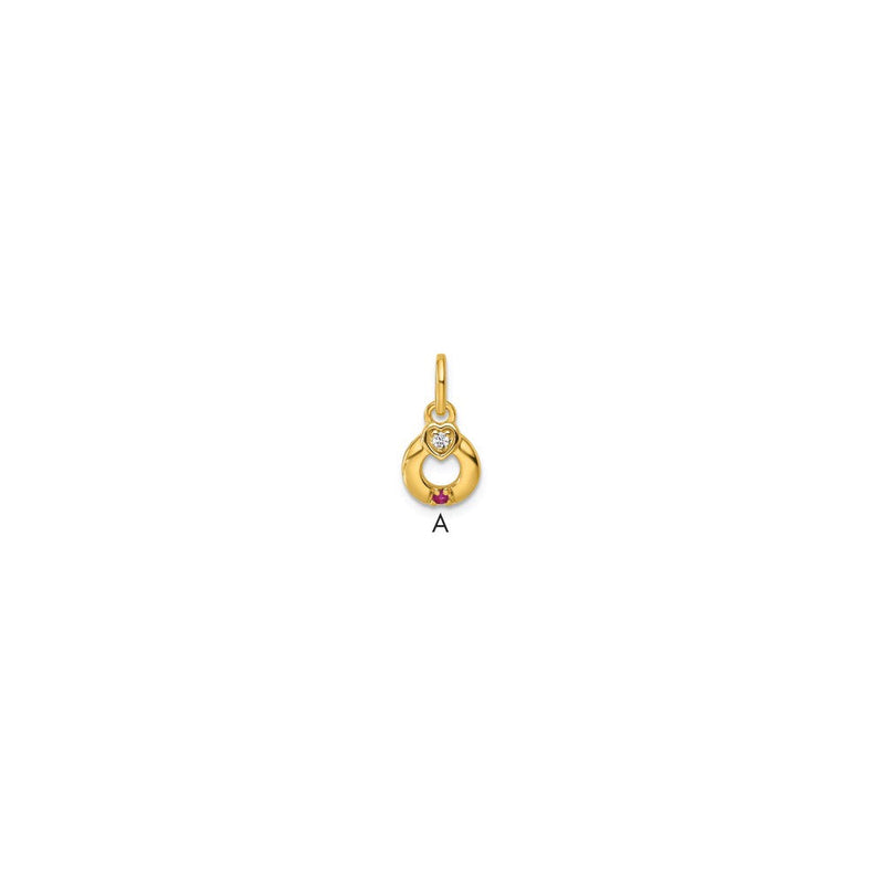 14K Gelbgold Diamant. Herz mit 1 Synthetisch Geburtsstein Mutter Kreis Anhänger
