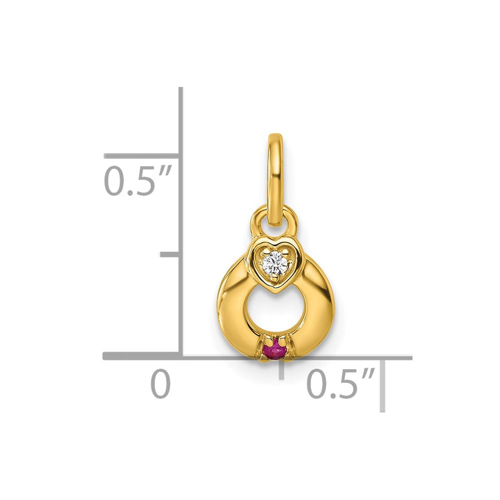14K Gelbgold Diamant. Herz mit 1 Echt Geburtsstein Mutter Kreis Anhänger