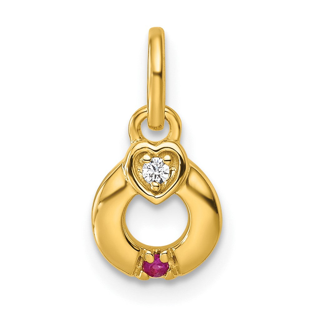 14K Gelbgold Diamant. Herz mit 1 Synthetisch Geburtsstein Mutter Kreis Anhänger