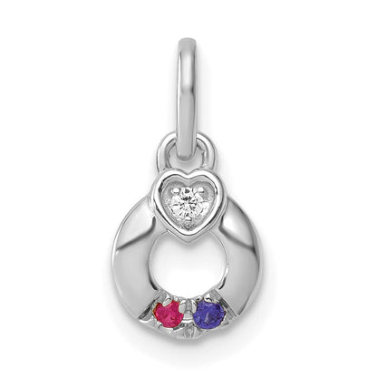 14K Weißgold Wg Diamant. Herz mit 2 Echt Geburtsstein Mutter Kreis Anhänger