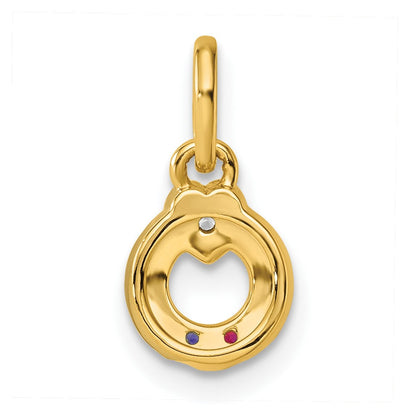 14K Gelbgold Diamant. Herz mit 2 Synthetisch Geburtsstein Mutter Kreis Anhänger