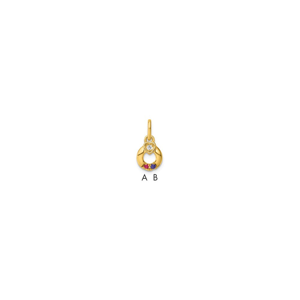 14K Gelbgold Diamant. Herz mit 2 Echt Geburtsstein Mutter Kreis Anhänger
