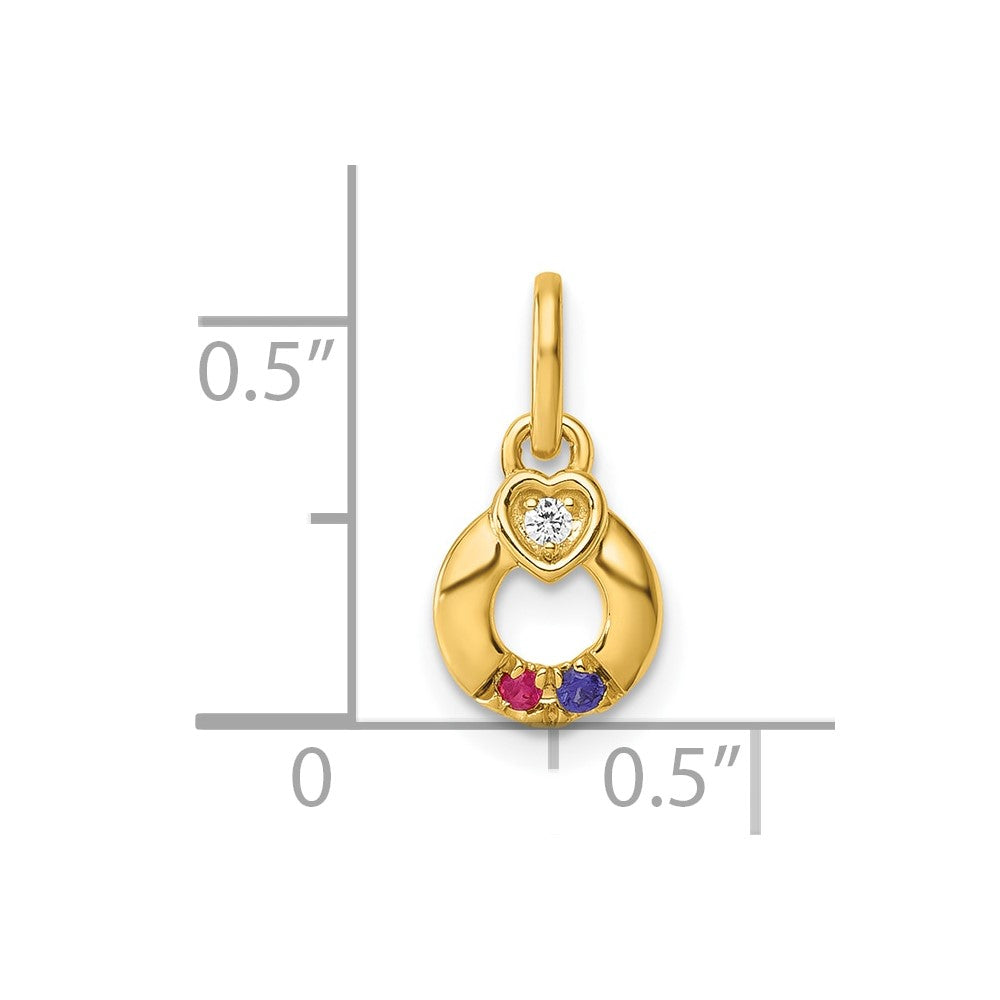 14K Gelbgold Diamant. Herz mit 2 Echt Geburtsstein Mutter Kreis Anhänger