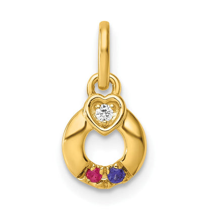 14K Gelbgold Diamant. Herz mit 2 Echt Geburtsstein Mutter Kreis Anhänger