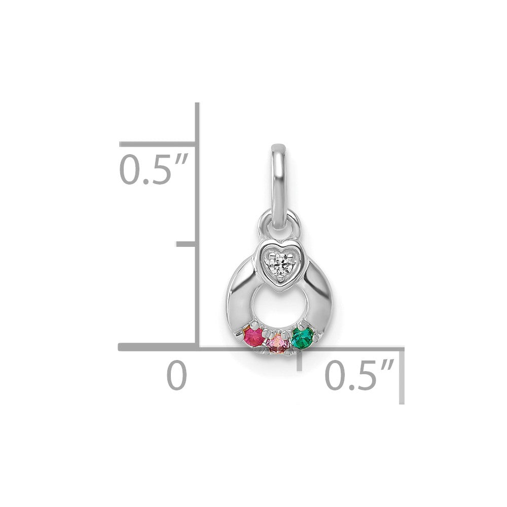 14K Weißgold Wg Diamant. Herz mit 3 Echt Geburtsstein Mutter Kreis Anhänger