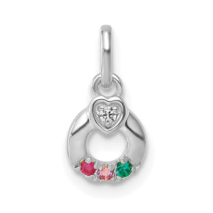 14K Weißgold Wg Diamant. Herz mit 3 Synthetisch Geburtsstein Mutter Kreis Anhänger