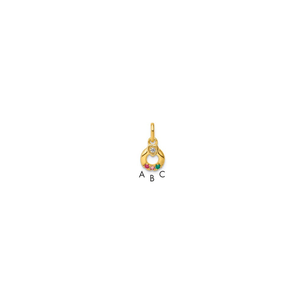 14K Gelbgold Diamant. Herz mit 3 Synthetisch Geburtsstein Mutter Kreis Anhänger