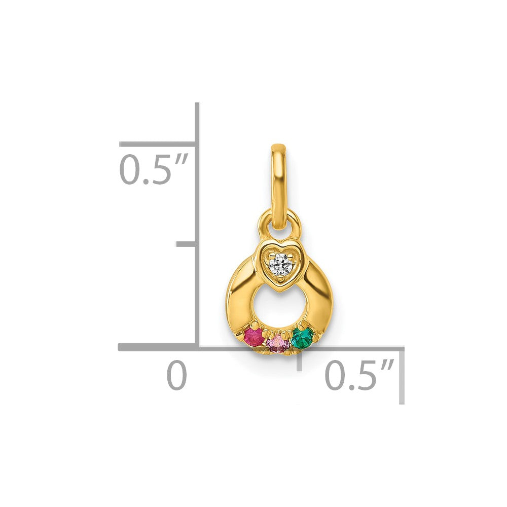 14K Gelbgold Diamant. Herz mit 3 Synthetisch Geburtsstein Mutter Kreis Anhänger