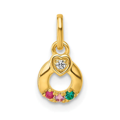 14K Gelbgold Diamant. Herz mit 3 Synthetisch Geburtsstein Mutter Kreis Anhänger