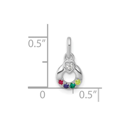 14K Weißgold Wg Diamant. Herz mit 4 Echt Geburtsstein Mutter Kreis Anhänger
