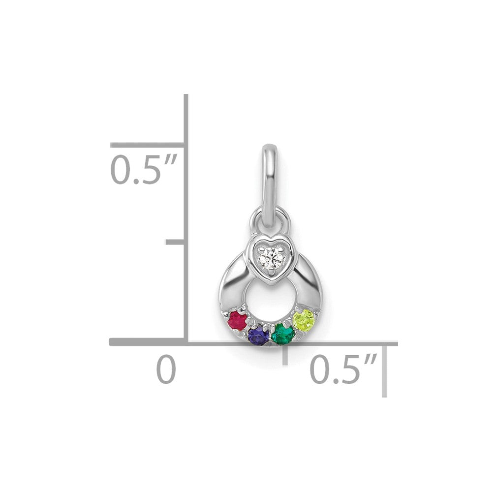 14K Weißgold Wg Diamant. Herz mit 4 Synthetisch Geburtsstein Mutter Kreis Anhänger
