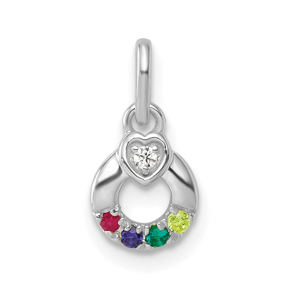 14K Weißgold Wg Diamant. Herz mit 4 Synthetisch Geburtsstein Mutter Kreis Anhänger