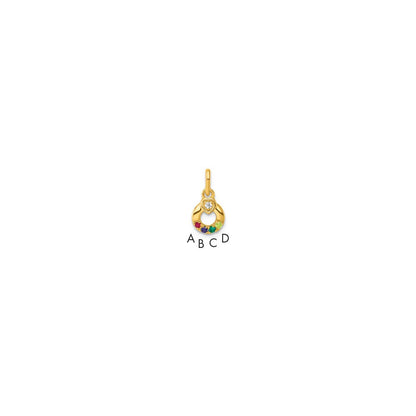 14K Gelbgold Diamant. Herz mit 4 Synthetisch Geburtsstein Mutter Kreis Anhänger