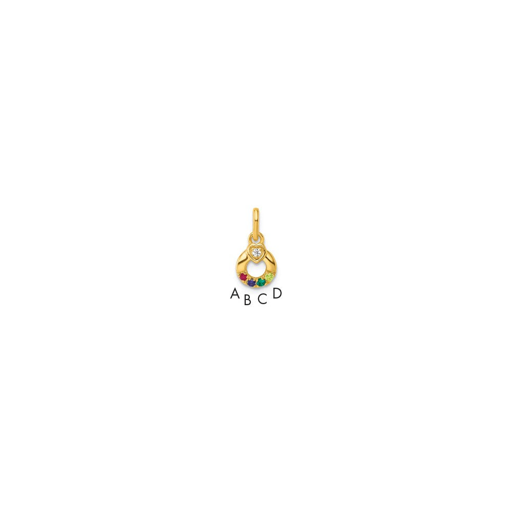 14K Gelbgold Diamant. Herz mit 4 Echt Geburtsstein Mutter Kreis Anhänger