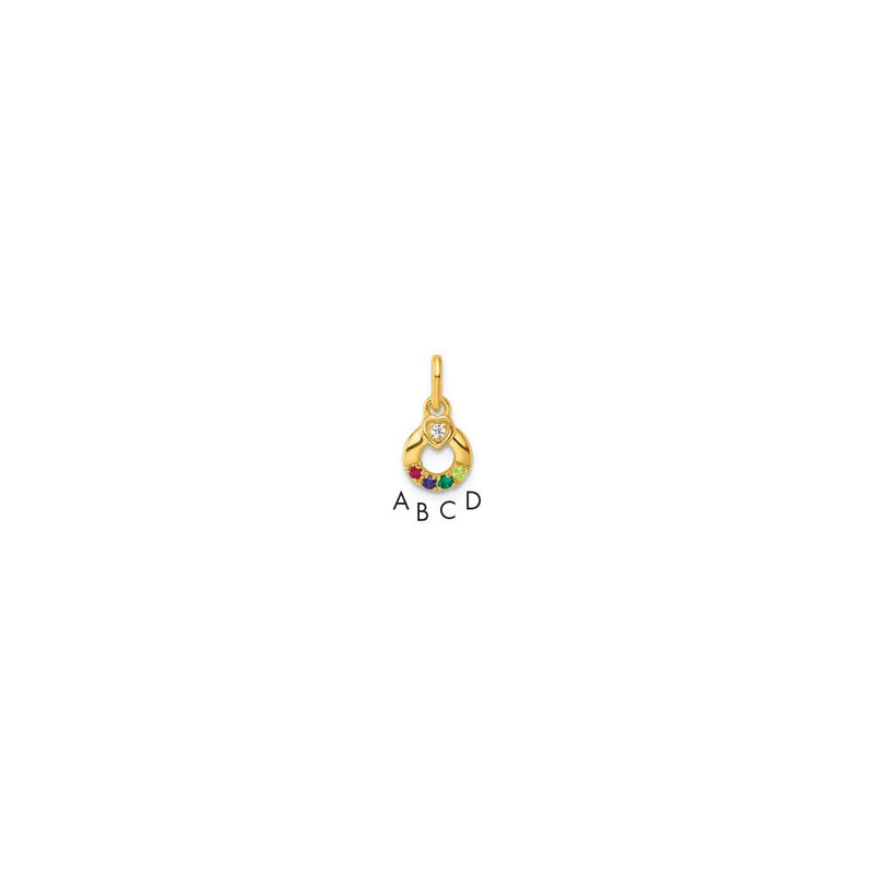 14K Gelbgold Diamant. Herz mit 4 Echt Geburtsstein Mutter Kreis Anhänger