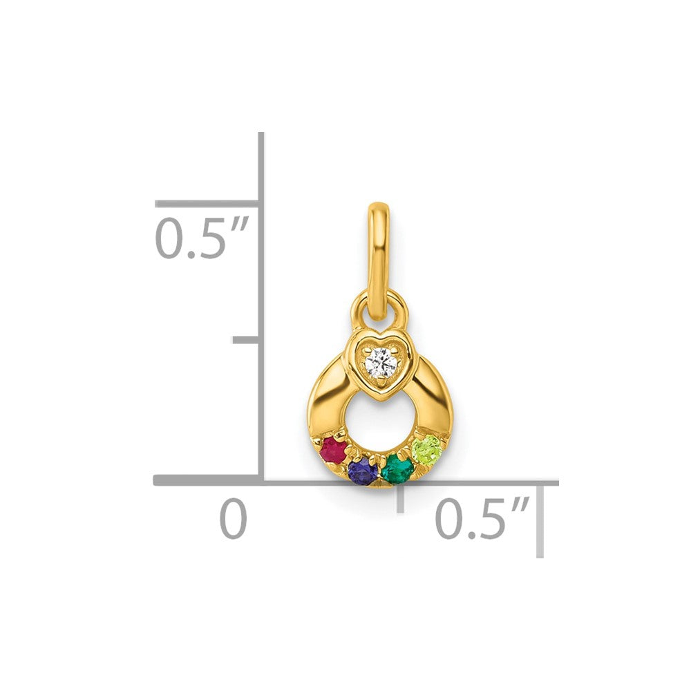 14K Gelbgold Diamant. Herz mit 4 Synthetisch Geburtsstein Mutter Kreis Anhänger