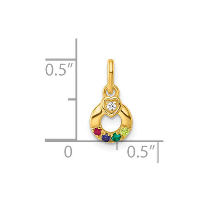 14K Gelbgold Diamant. Herz mit 4 Synthetisch Geburtsstein Mutter Kreis Anhänger
