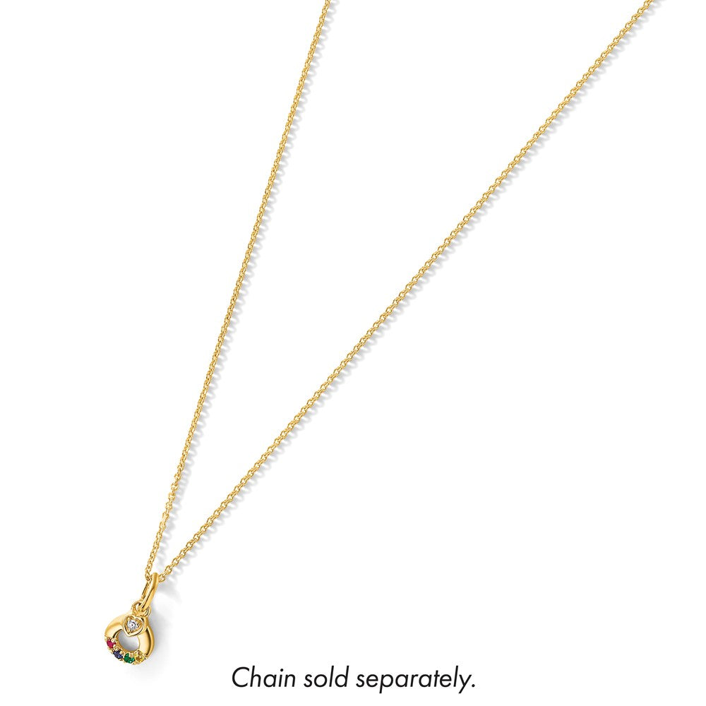 14K Gelbgold Diamant. Herz mit 4 Echt Geburtsstein Mutter Kreis Anhänger