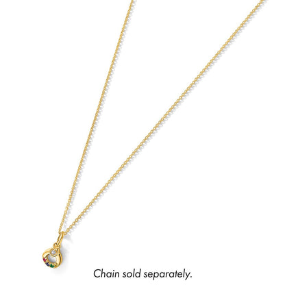 14K Gelbgold Diamant. Herz mit 4 Echt Geburtsstein Mutter Kreis Anhänger