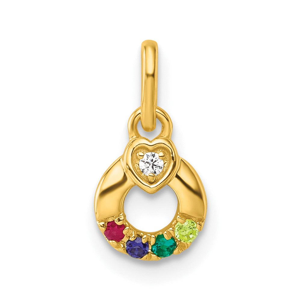 14K Gelbgold Diamant. Herz mit 4 Echt Geburtsstein Mutter Kreis Anhänger