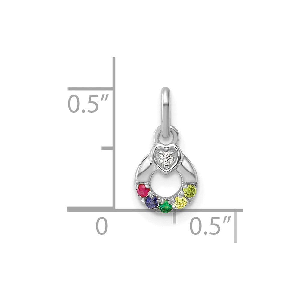 14K Weißgold Wg Diamant. Herz mit 5 Synthetisch Geburtsstein Mutter Kreis Anhänger