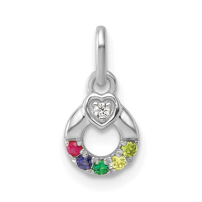 14K Weißgold Wg Diamant. Herz mit 5 Synthetisch Geburtsstein Mutter Kreis Anhänger