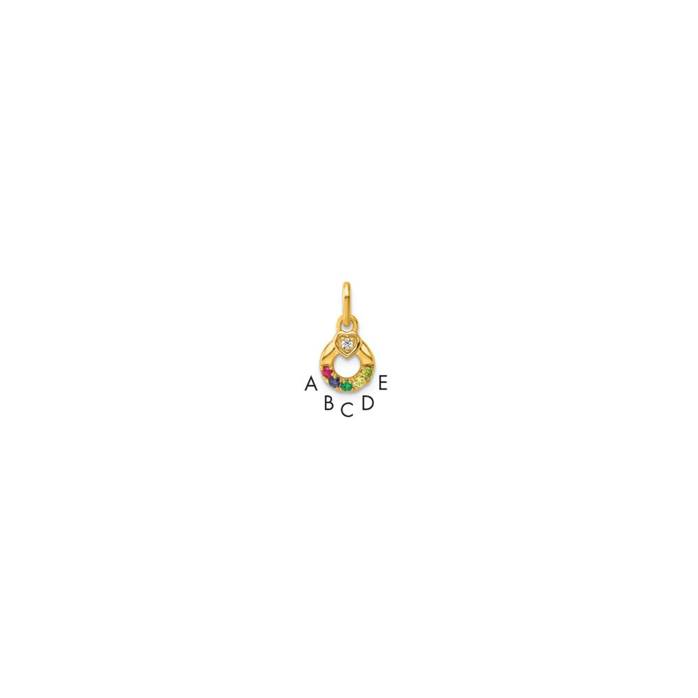 14K Gelbgold Diamant. Herz mit 5 Echt Geburtsstein Mutter Kreis Anhänger