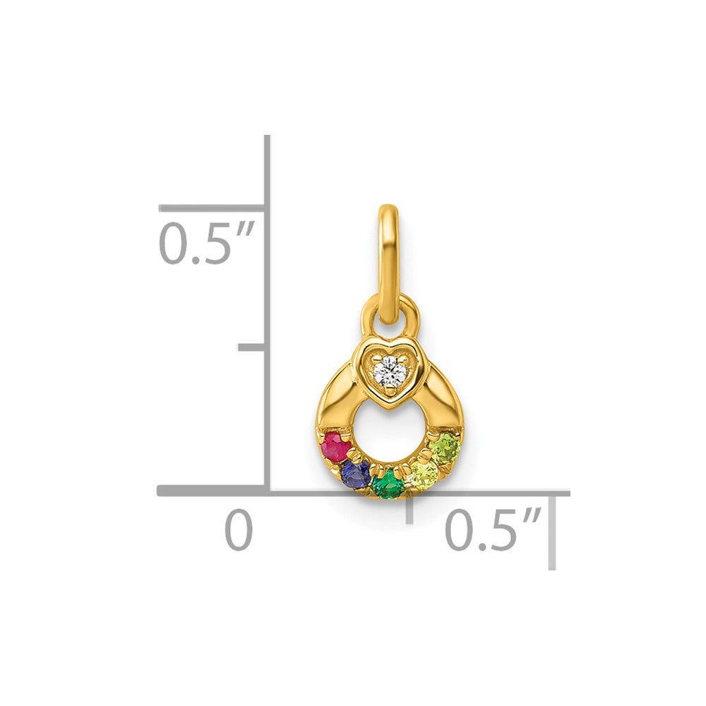 14K Gelbgold Diamant. Herz mit 5 Echt Geburtsstein Mutter Kreis Anhänger